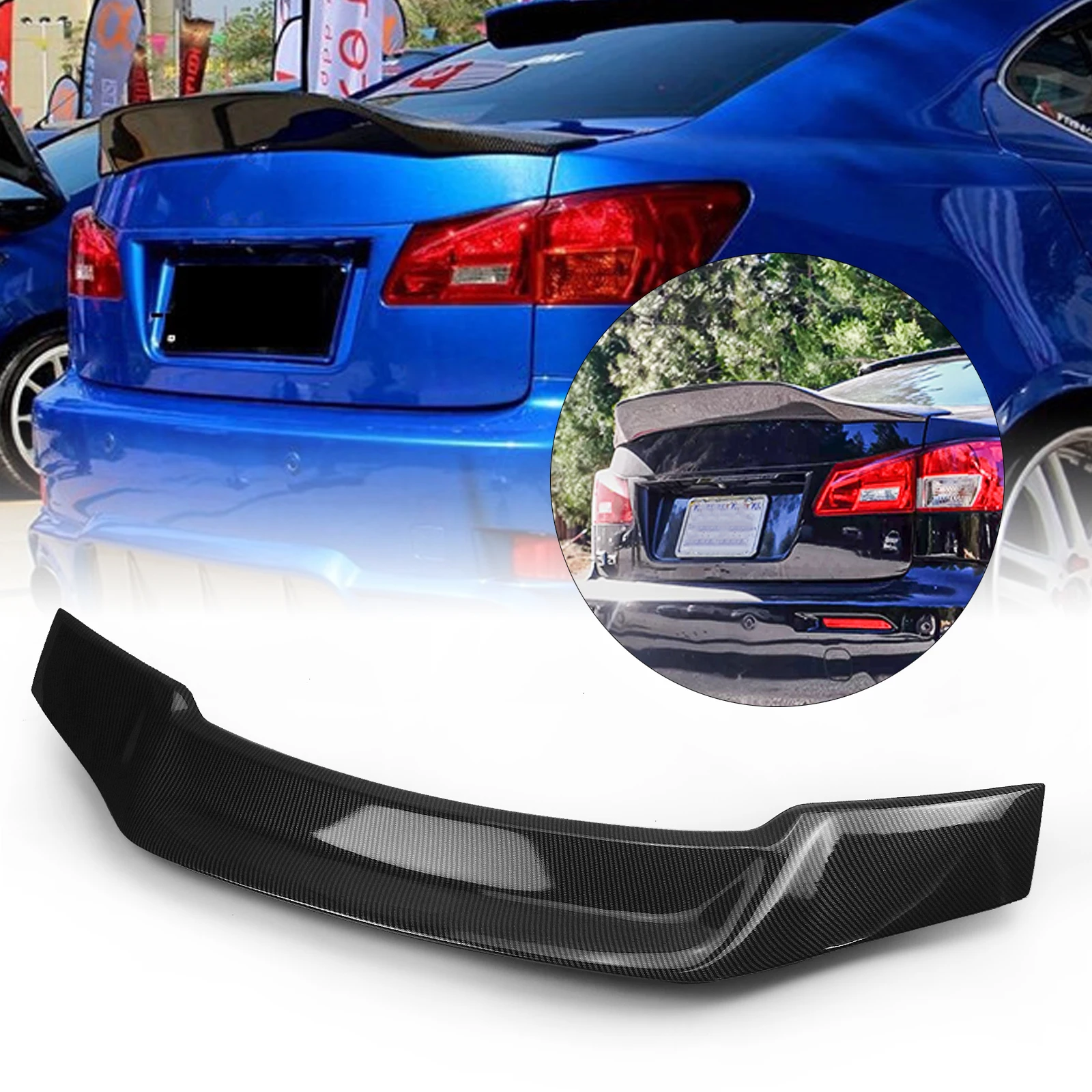 Rear Trunk Lid Spoiler Wing For Lexus IS250 IS300 IS350 IS F 2006-2013 Sedan 4-Door Gloss Black/Carbon Fiber Look Splitter Lip 