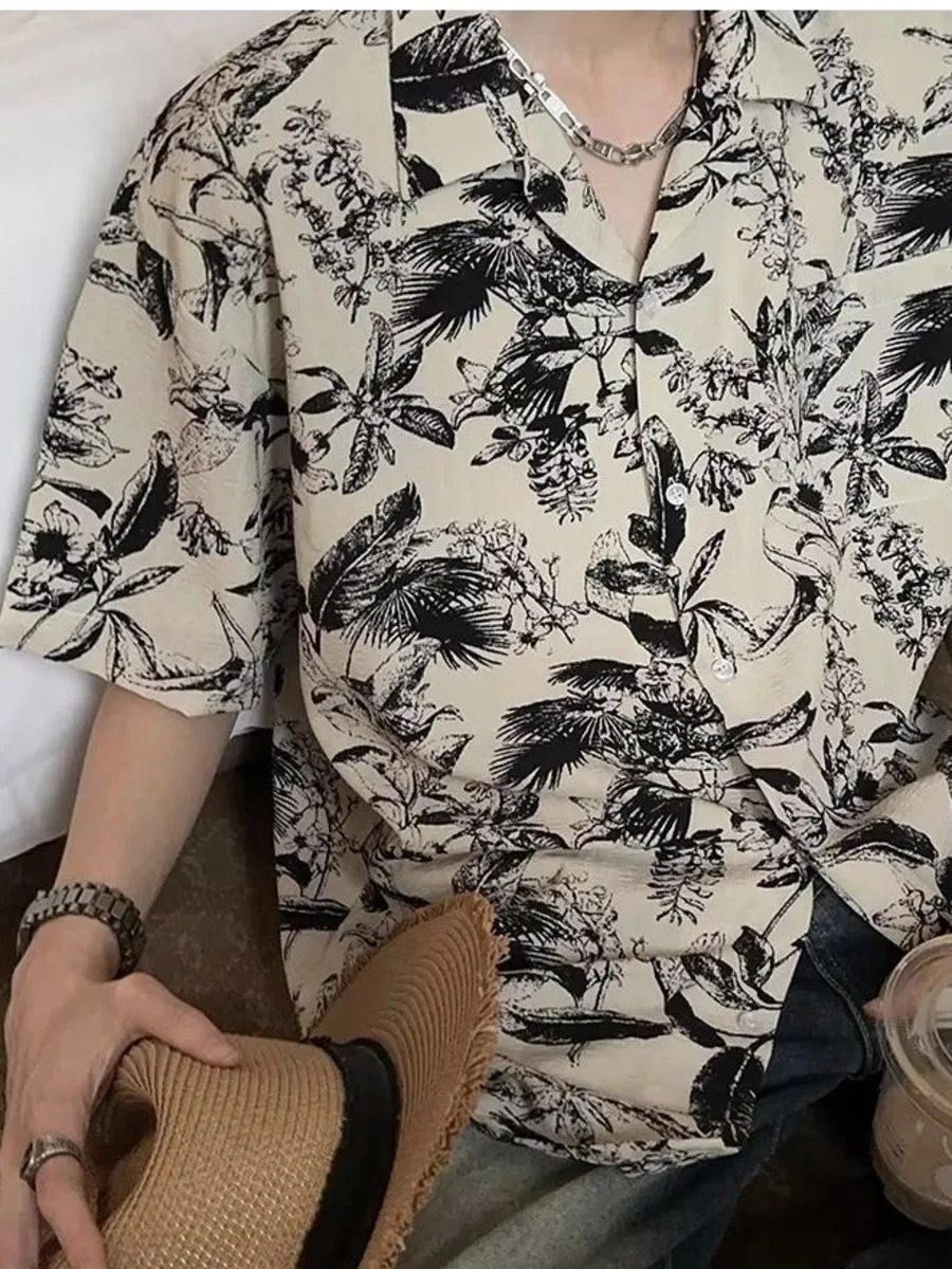 

Винтажная летняя рубашка унисекс с коротким рукавом и цветочным принтом для мужчин и женщин, крутая рубашка из тонкого ледяного шелка с короткими рукавами, гавайская пляжная блузка, топ