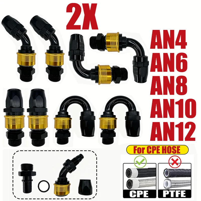 2X Universal 4AN 6AN 8AN 10AN 12AN Quick Release CPE Oil Fuel Hose Pipe End Fittings Swivel Adapter Connector 0 45 90 180 Degree