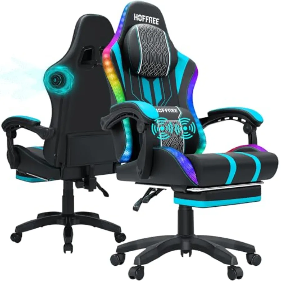 

Led Gaming Chair with Speakers and Massage Video Game Chair Big and Tall for 400lbs with Footrest Reclining High Back Computer