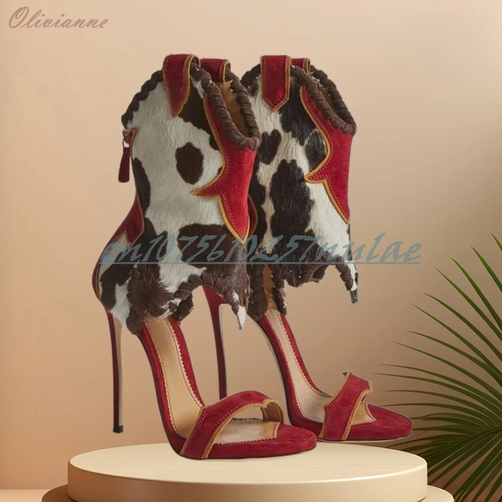 ミックスカラー新デザイン中空サンダル、バックジッパー、スティレットハイヒール、パーティーファッション、セクシーな女性用シューズ、2025年夏新作、女性向け