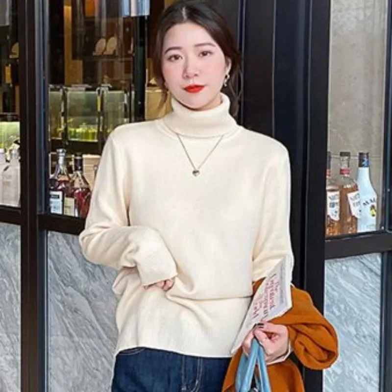 Women Winter Bottoming Shirt High Neck Undershirt Warm Knitwear New Plush Thickened Pullovers All-in-one Plush Sweater