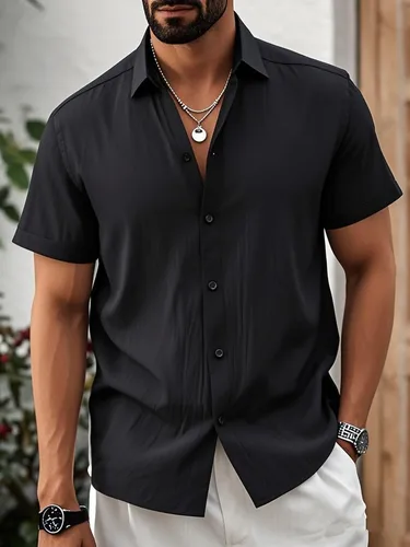 Camisas de manga corta de lino y algodón de color sólido para hombre, camisetas de verano para vacaciones en la playa, camisas informales ligeras con botones