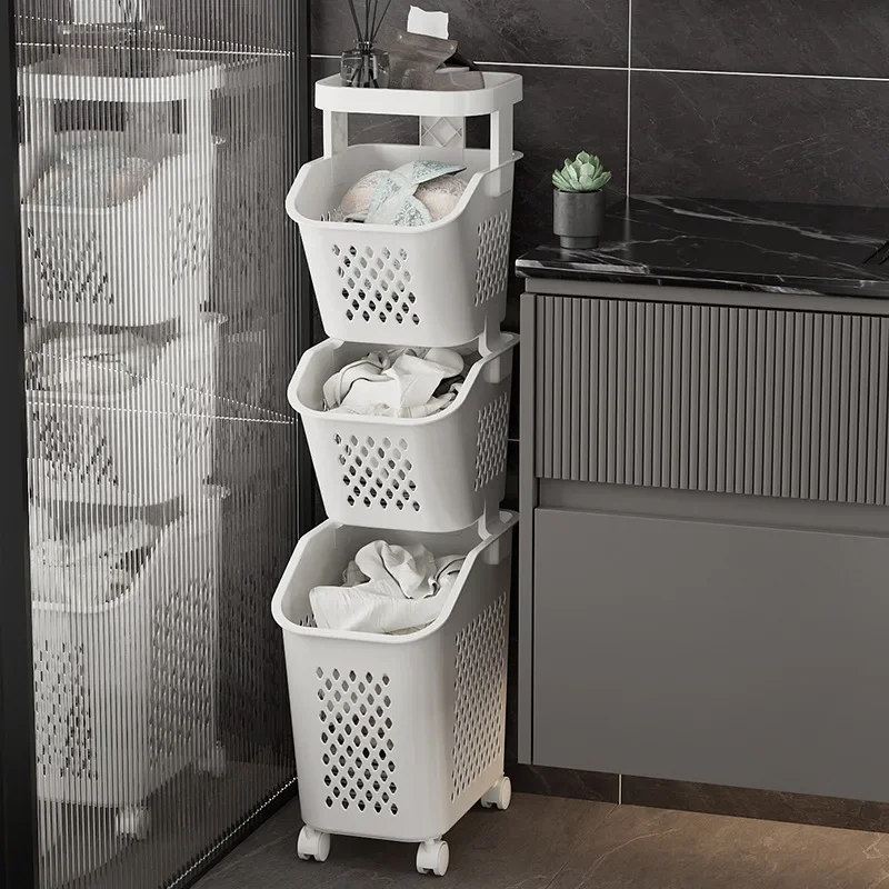 Laundry Handcart with Wheels Household Sundries Storage Rack Multifunctional Bathroom Clothes Toilet Multi-Layer Storage Baskets