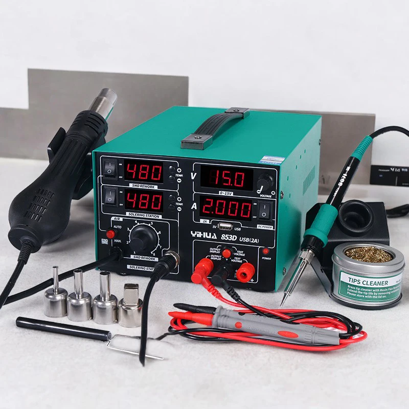 

Rework Solder Soldering Iron YIHUA 853D USB 2A SMD DC Power Supply Hot Air Gun Rework Solder Station temperature control