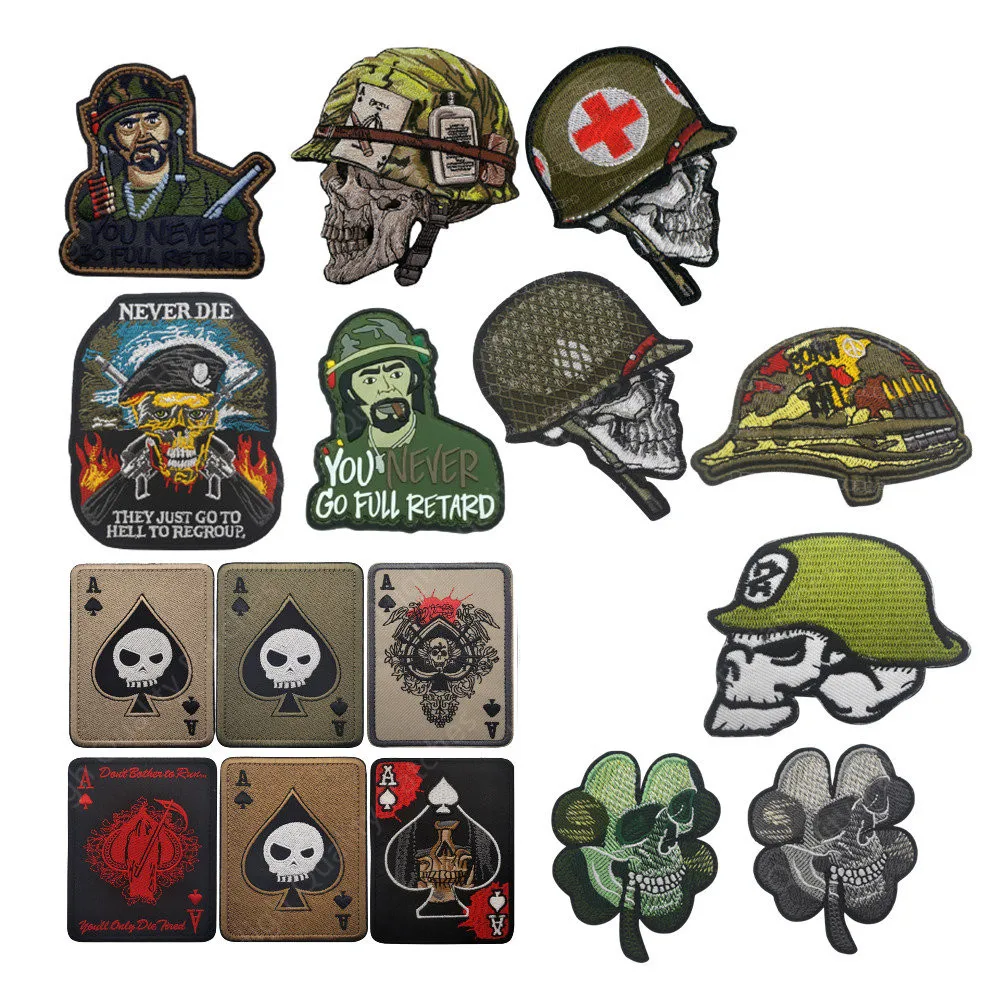 Ace of Spades Death Card Military NEVER DIE Skull Camouflage Tactical Helmet Demoness Embroidered reflective patch For Backpack