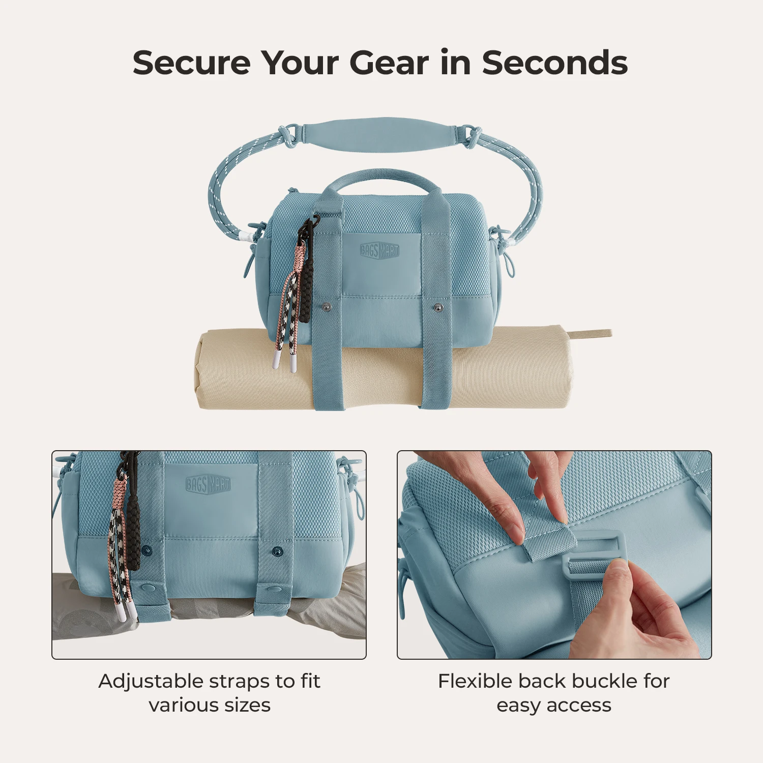 BAGSMART Boston-Tasche für Damen, Mini-Reisetasche, Schulter-Crossbody-Tasche, wasserdicht, mit Nassfach, für Fitnessstudio, Reisen, Alltag, Strand, Weekender – Detail 39