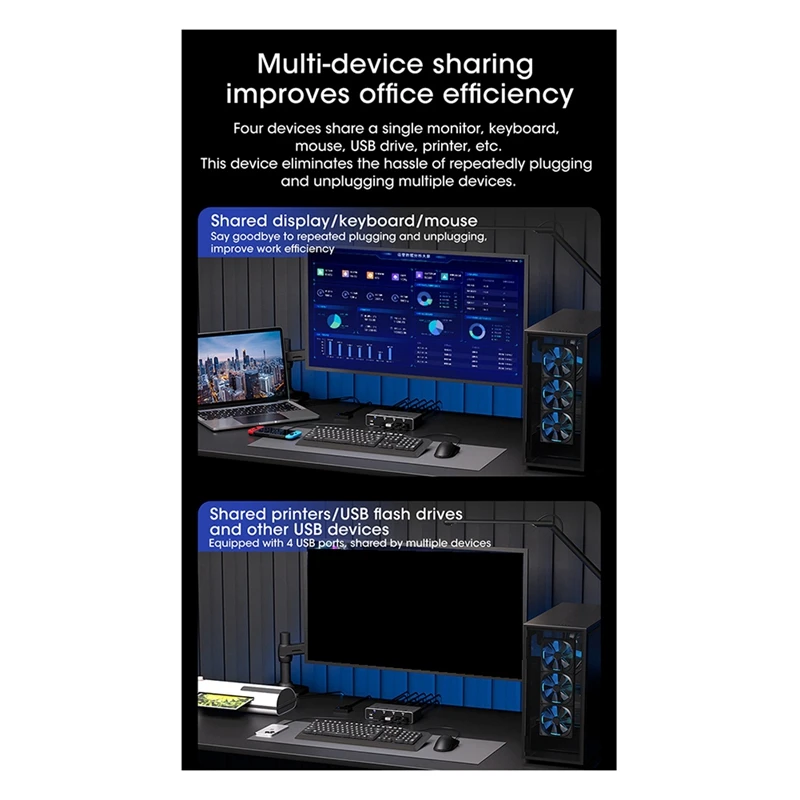 

KVM-переключатель USB 3.0, совместимый с 8K@60Гц, для 4 компьютеров, 1 монитора, 4 ПК, клавиатуры, жестких дисков, принтера, вилка EU [To&On-e]