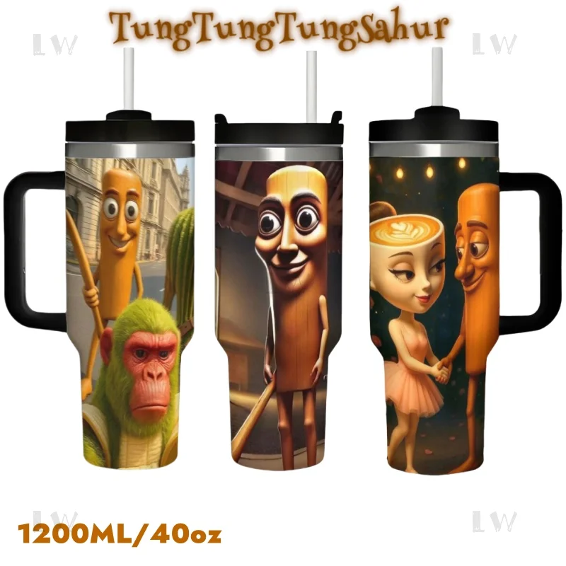 

1200ml Stainless Steel Insulated Cup Italian Tung Tung Tung Sahur Creative Insulated Cup With Straws And Lid Mugs