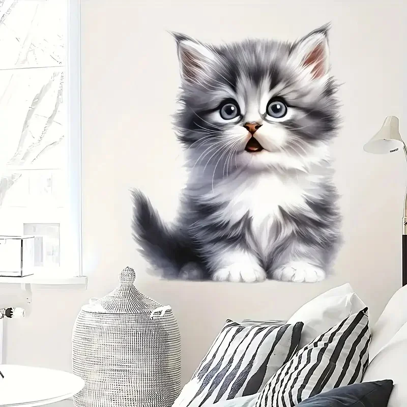 Adorable Gray Kitten Self-Adhesive Toilet Stickers,Wall Decal Removable, Reusable Vinyl Car Sticker for Toilet Lid, Bathroom