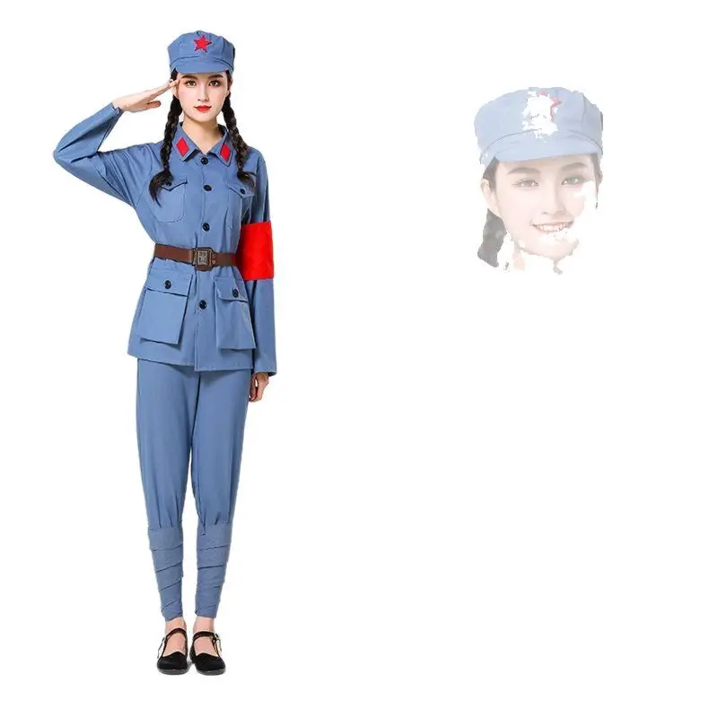 Cotton and Linen Red Army Performance Costumes Eighth Route Army Costumes New Fourth Army Suit Chorus Dance Costume Cosplay view 3