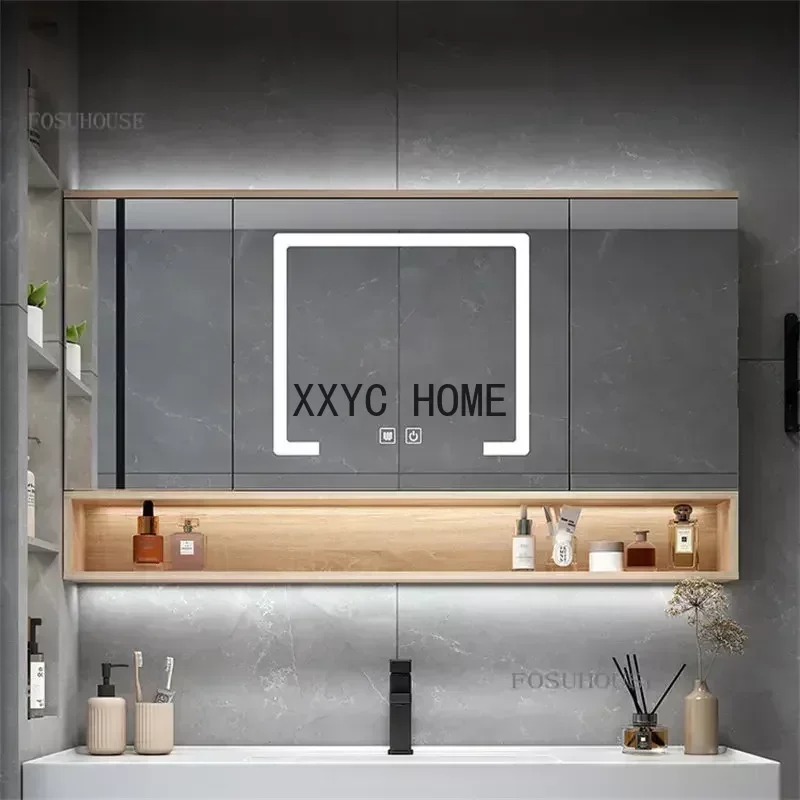 

Modern Solid Wood Bathroom Mirror Cabinets Smart Wall-mounted Mirror Cabinet Toilet Storage Cabinets Home Furniture Bv