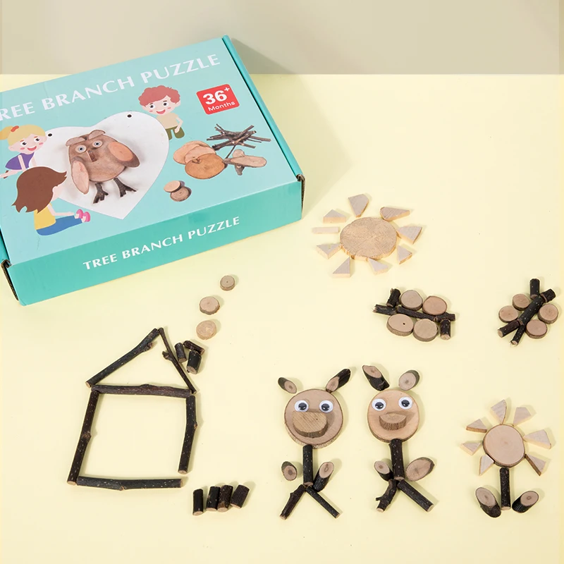 Rompecabezas de ramas de madera DIY, juego práctico de madera Montessori para bebés, juguetes educativos interactivos para edades tempranas, regalos para niños