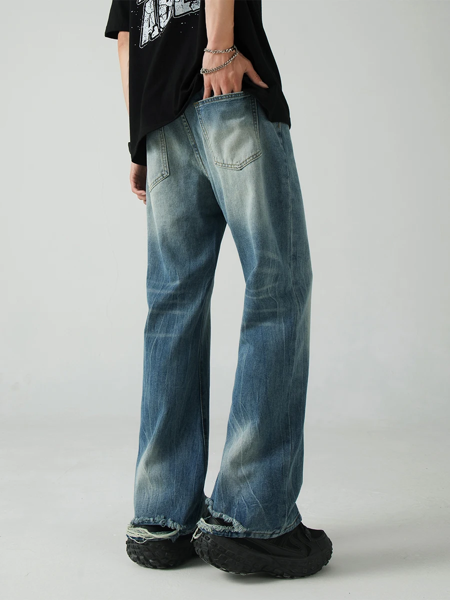 

Boyue adient Waed Jeans Men's High Waist Zipper Fly Bell Bot Casual Straight Leg Trousers Faionable Youthwear