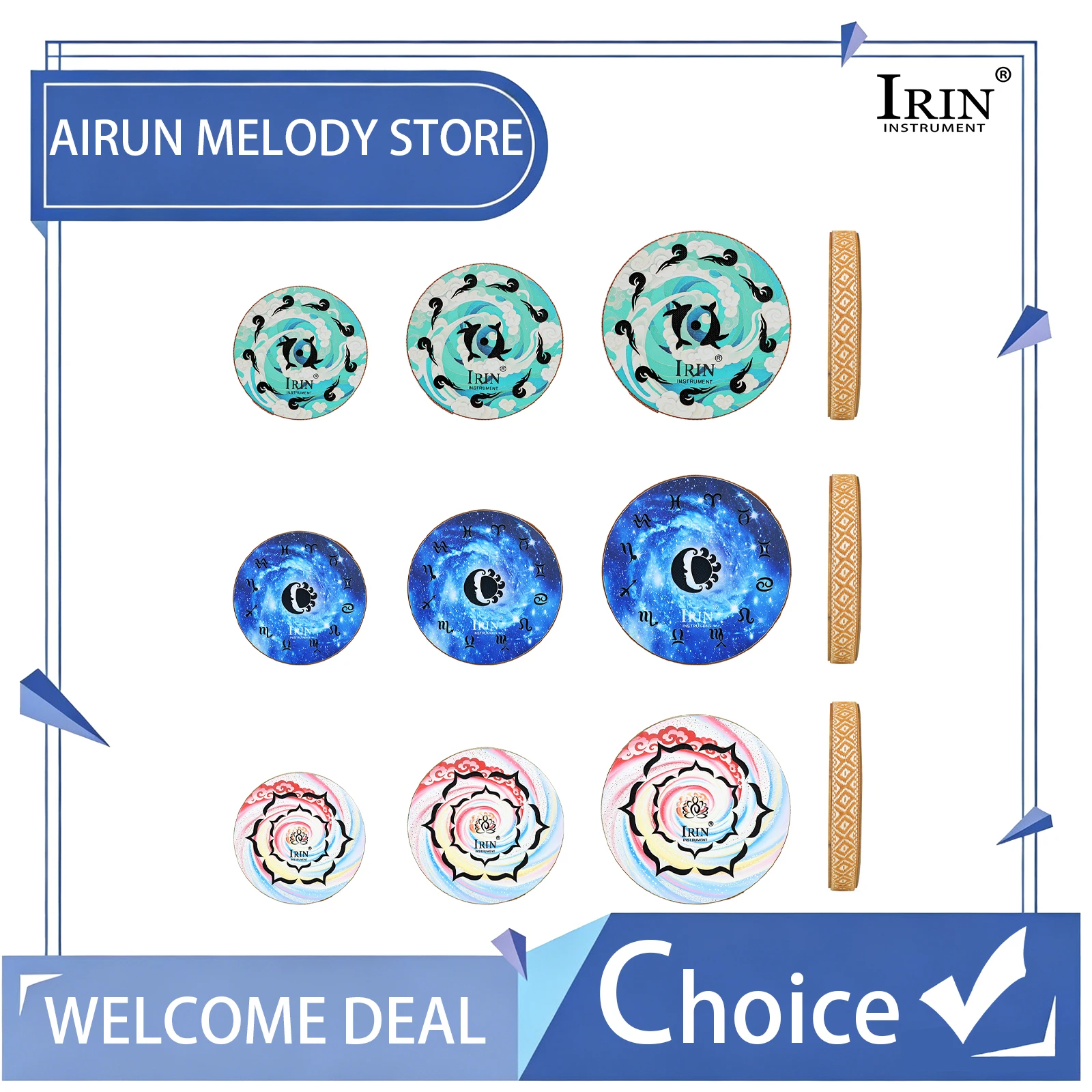 IRIN Natural Sound Stream Drum Mimic Stream Rain Therapy Musical Instrument 8/10/12inch Tambourine for Meditation Relaxation