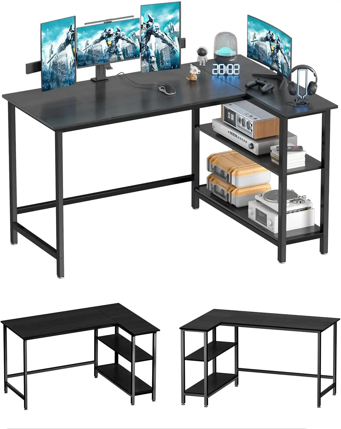 

Computer Desk - Home Office Desk with Shelf, Gaming Desk Corner Table for Work, Writing and Study, Space-Saving, Black