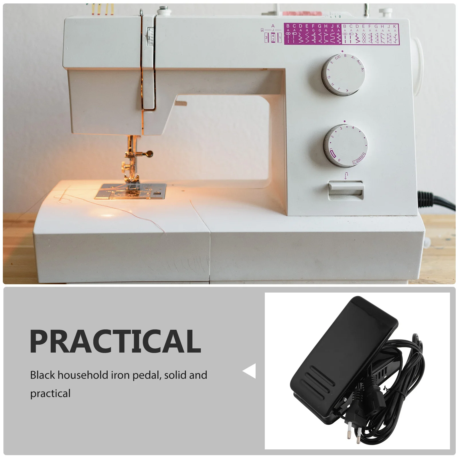 ماكينة خياطة منزلية، دواسة قدم سوداء بثلاثة فتحات، سهلة التركيب، ماكينة خياطة بديلة لسلك الطاقة، دواسة تحكم بالقدم متينة #3