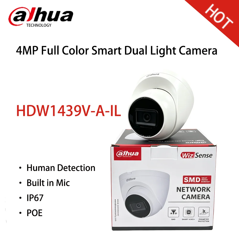 Dahua HDW1439V-A-IL Full Color 4MP Entry Smart Dual Light Network IP Camera Human Detection Built in Mic IR LED&Warm Light