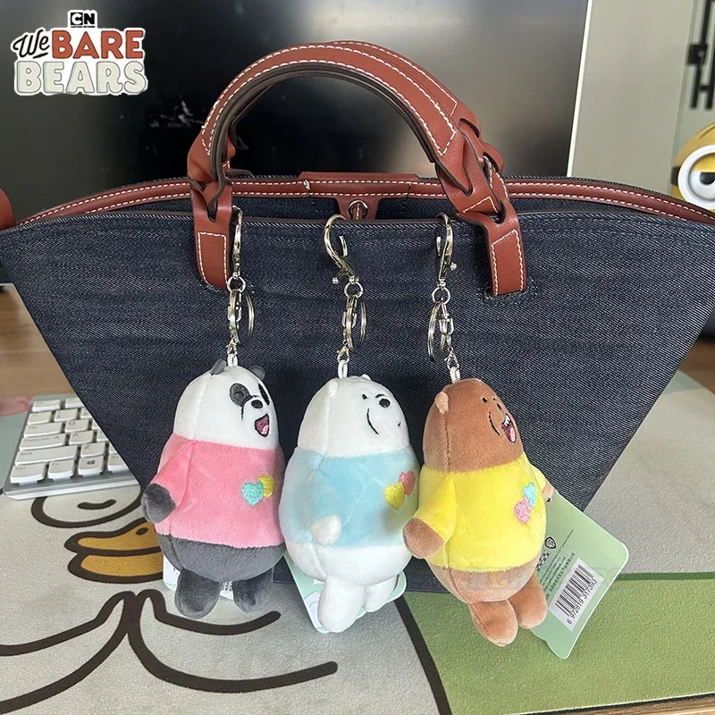 Pluszowy brelok do kluczy We Bare Bears o średnicy 12 cm - serce z przodu z motywem miłości, urocza wisząca ozdoba z kreskówek