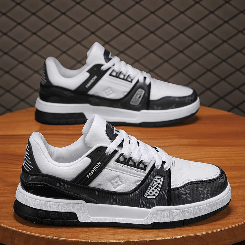 

2025 Spring Korean Style Printed Men's Thick-Soled Sneakers Trendy Low-Cut Casual Shoes Lightweight Versatile Couple White Shoes