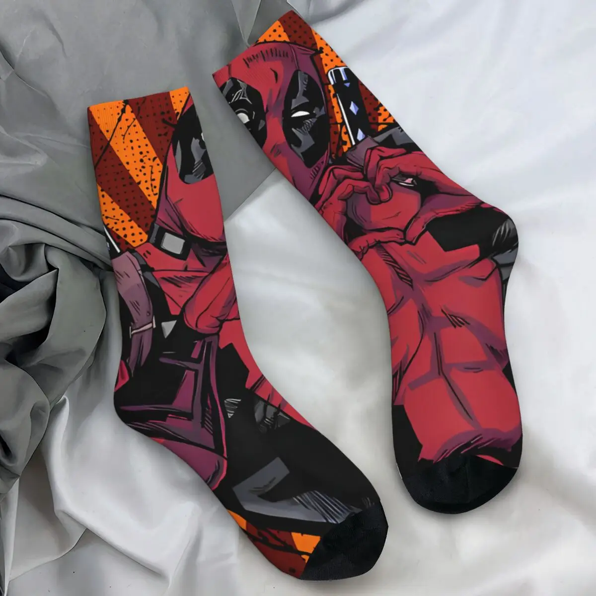 Heart Hands Deadpool & Wolverine Stockings Pattern Korean Socks Autumn Anti Slip Socks Unisex Men Cycling Comfortable Socks