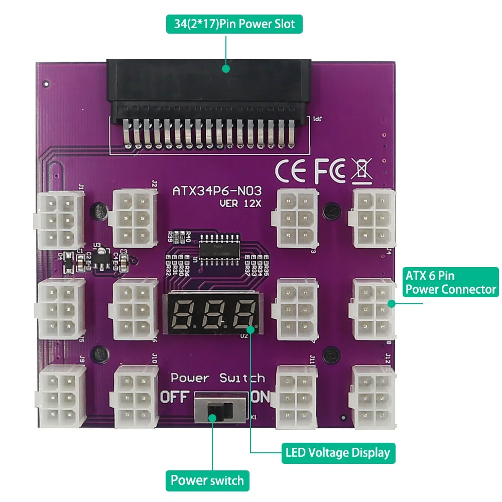 Power Supply Breakout Board With 12 PCS ATX 6Pin power connector for Emerson 7001484 Power supply