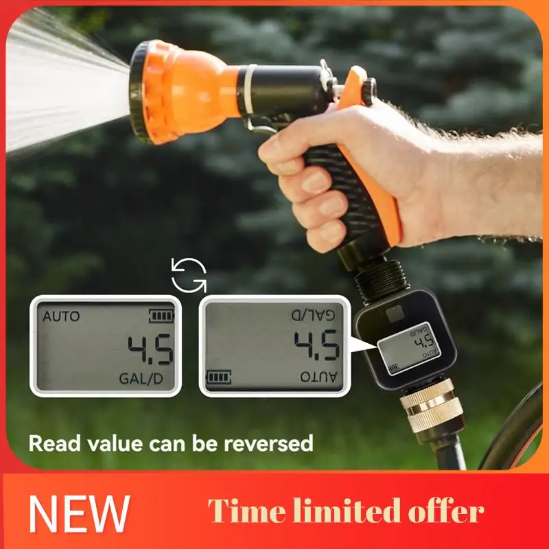 

ABRN-Water Flow Meter IPX6 Waterproof With Brass Inlet Thread For Measure Outdoor Garden Hose Water Tank Lawn Sprinkler