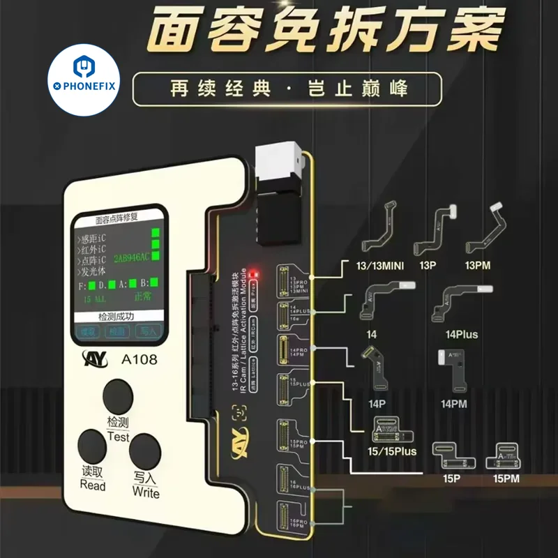 AY A108 BOX Programmatore Face ID per iPhone X-16 Pro Max Proiettore a matrice di punti Riparazione True Tone Fix Strumento di cambio dati salute batteria