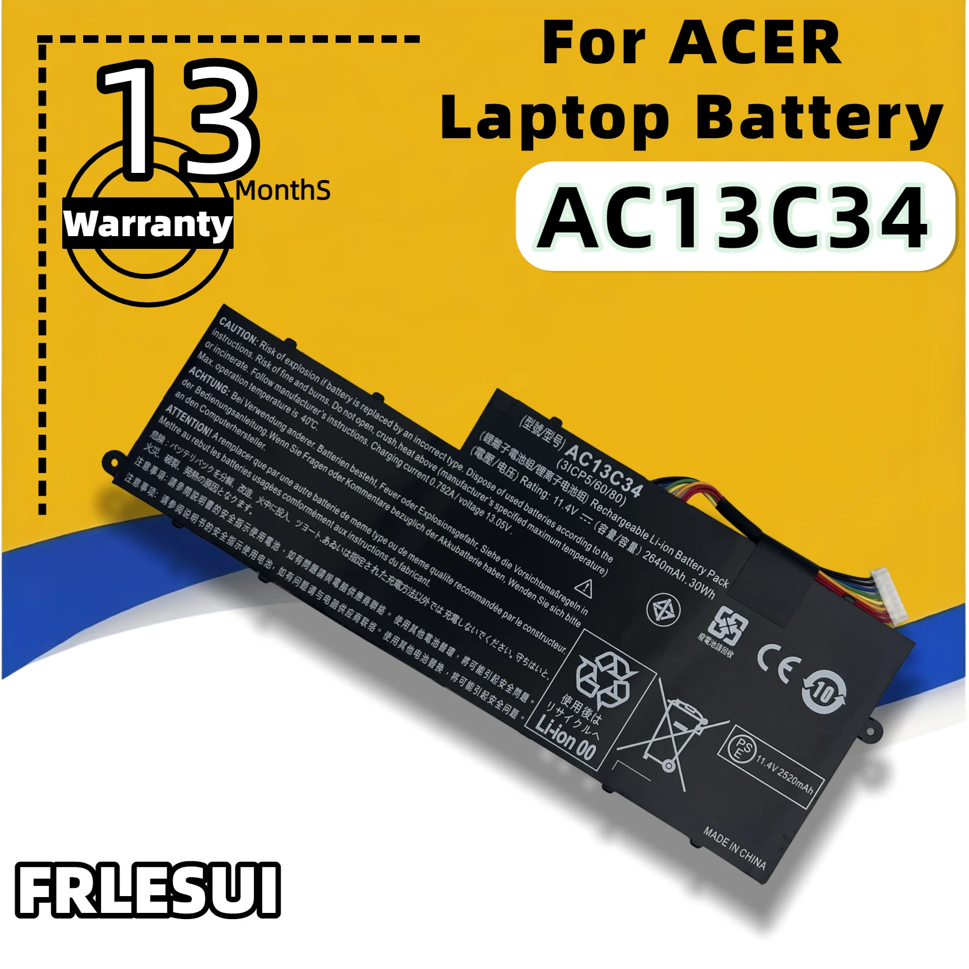 

FRLESUI Laptop Battery For Acer AC13C34 Aspire V5-122P V5-132 E3-111 E3-112 ES1-111M MS237 KT.00303.005 11.4V 2640mAh/30WH