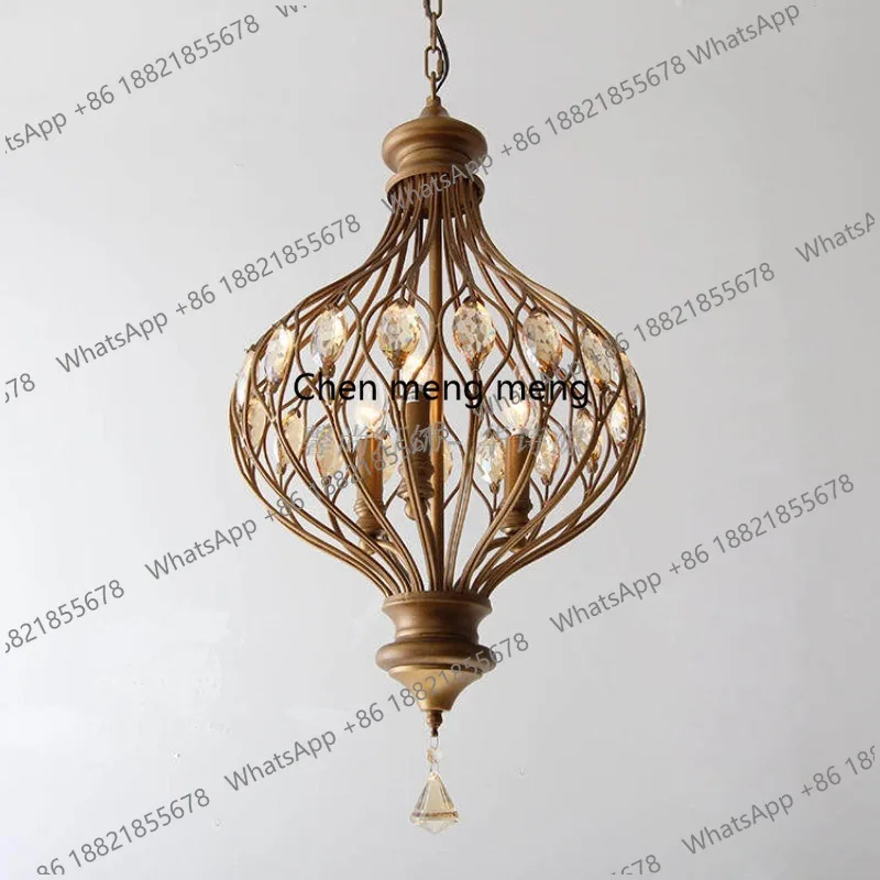 

American retro restaurant chandelier three heads Nordic personality bedroom birdcage wrought iron cloakroom corridor light