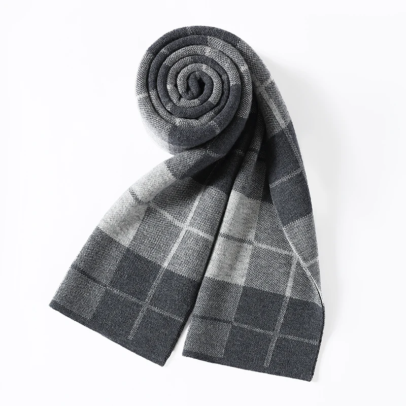 Mens Real 100% Sheep Wool Scarves Autumn & Winter Fashion Plaid Long Knit Scarf Bussiness Classic Man Pure Wool Warm Scarf