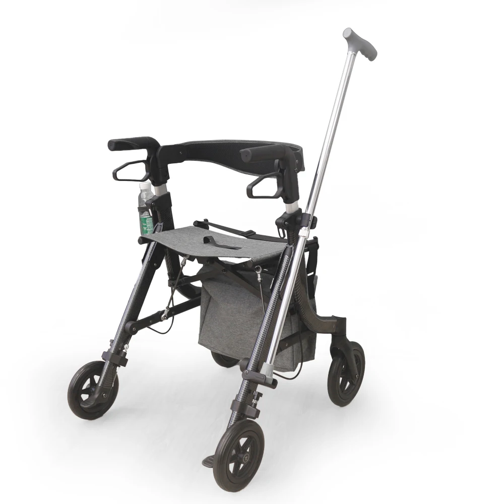 

Topmedi Lightweight Manual Foldable Walking Rollator / Walker With Cup Holder / Stick Holder