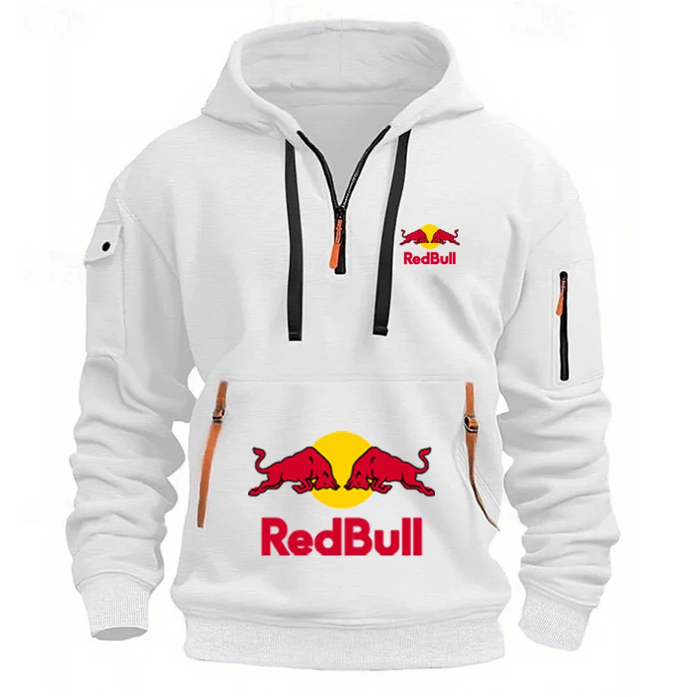 

Новая европейская мужская спортивная одежда с застежками-молнией и карманами на руку, свободная повседневная спортивная одежда, куртка Red Bull с капюшоном