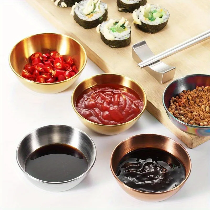 Set of 6 Stainless Steel Small Sauce Dishes Seasoning Serving Tray Spice Plates Set Soy Sauce Dish Specialty Tableware