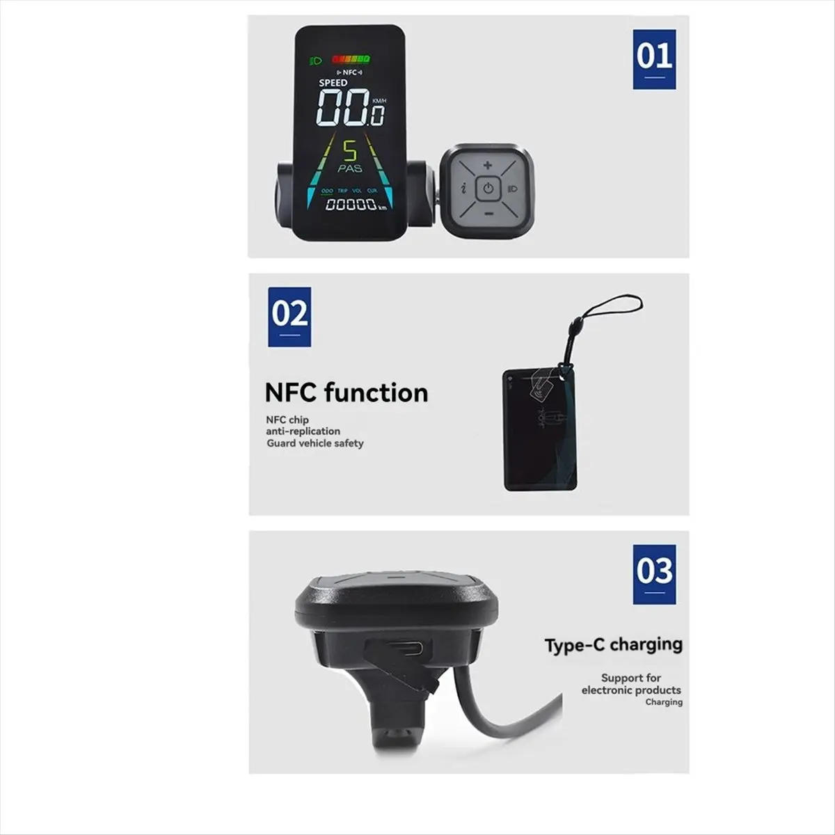 E-الدراجة NFC شاشة الكريستال السائل اللون الرسوم المتحركة متر 24 فولت/36 فولت/48 فولت/60 فولت UART عداد السرعة سكوتر كهربائي NFC LCD متر 6PIN #6