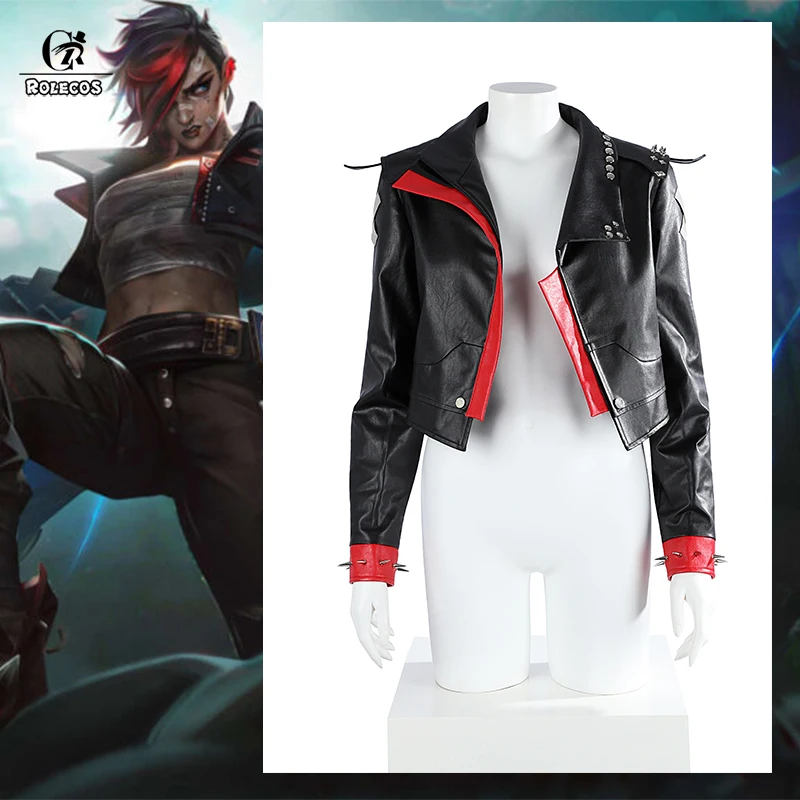 ROLECOS Gioco LOL Stagione 2 Brawler Vi Costume Cosplay LOL Vi Giacca Halloween Donna Uomo Cappotto Nuova Pelle