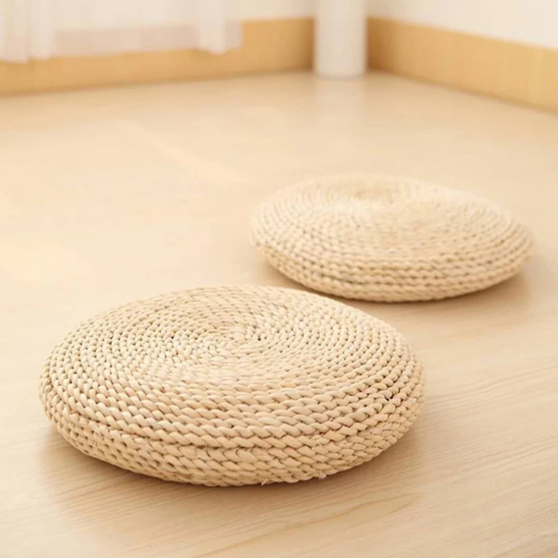 Round Natural Pouf Hand-Made Weaving Cushion Fill The Silk Floss Pillow Soft Yoga Chair Seat Mat Tatami Window Pad