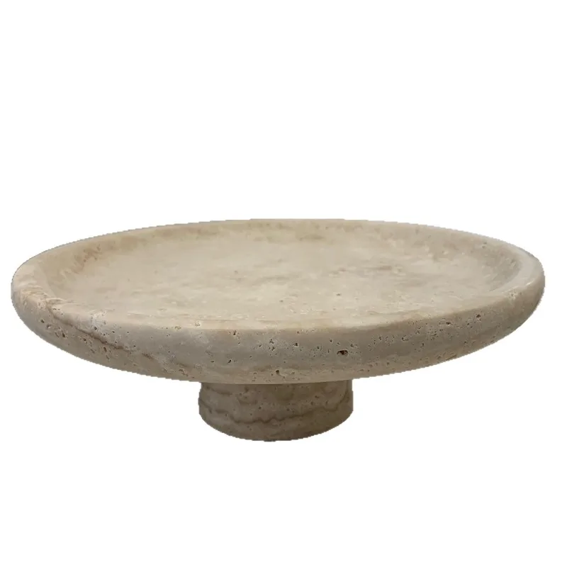 Natural marble travertine fruit snack plate decorative plate coffee table ornament