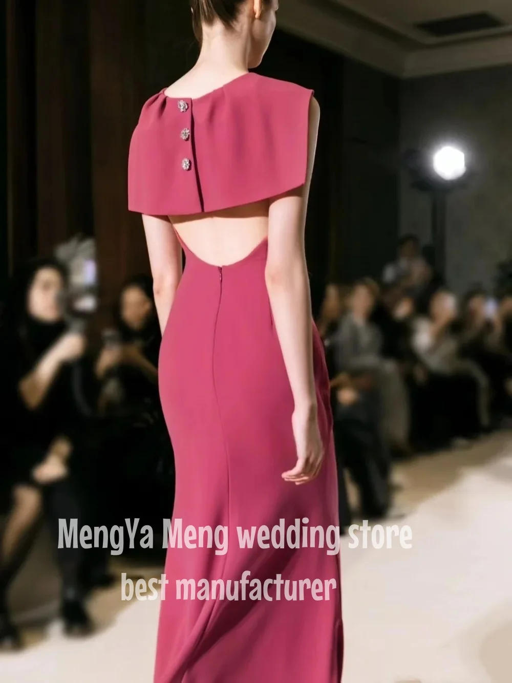 ZHUISHU Fashion Sexy Grand Deep V Neck Evening Gown Winged Shoulder Long Small Train Ball Gown Hot Pink Customized Formal Dress