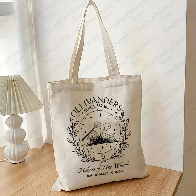 Ollivanders Wand Shop Wizard Book Shop Pattern Tote Bag borse a tracolla in tela per le donne quotidiane da viaggio borsa per la spesa pieghevole