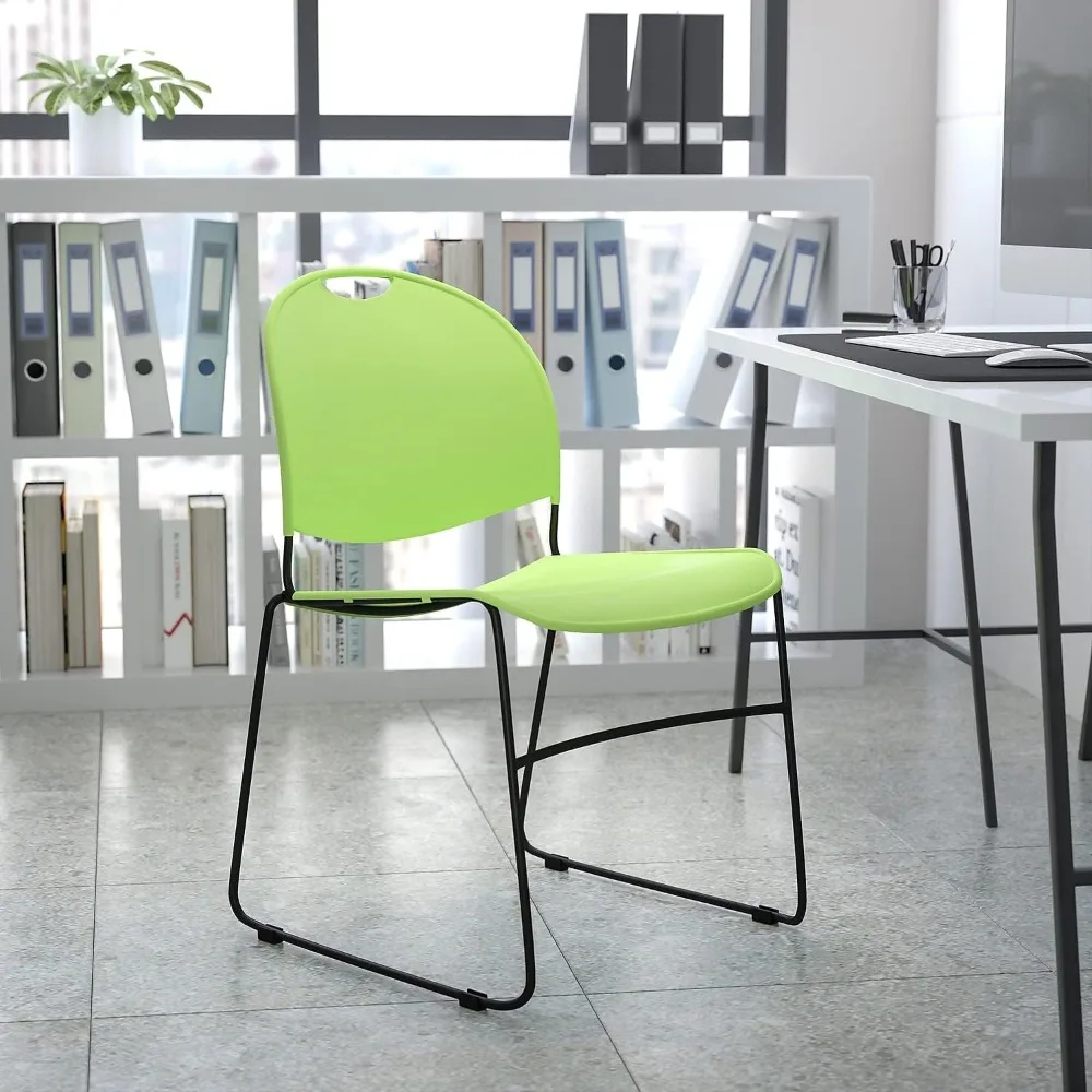 Series 880 lb. Capacity Green Ultra-Compact Stack Chair with Black Powder Coated Frame