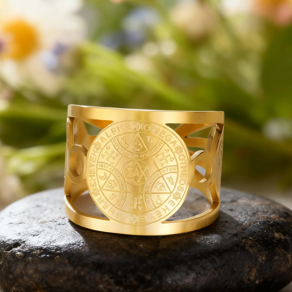 Dawapara Enochian Magic Archangels Ring Adjustable Solomon Kabbalah Protection Amulet Stainless Steel Jewelry