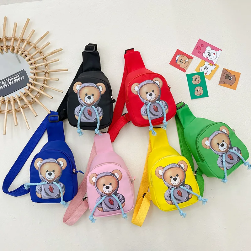 Korean Version Children's Crossbody Bag Cartoon Cute Bear Crossbody Small Chest Bag Men And Girls Lightweight Canvas Coin Purse