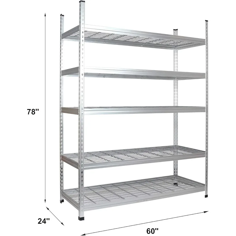 Heavy Duty Adjustable Storage Shelving Unit, 5 Shelf, High-Grade Aluminum, Silver, 60 x 24 x 78 Inch