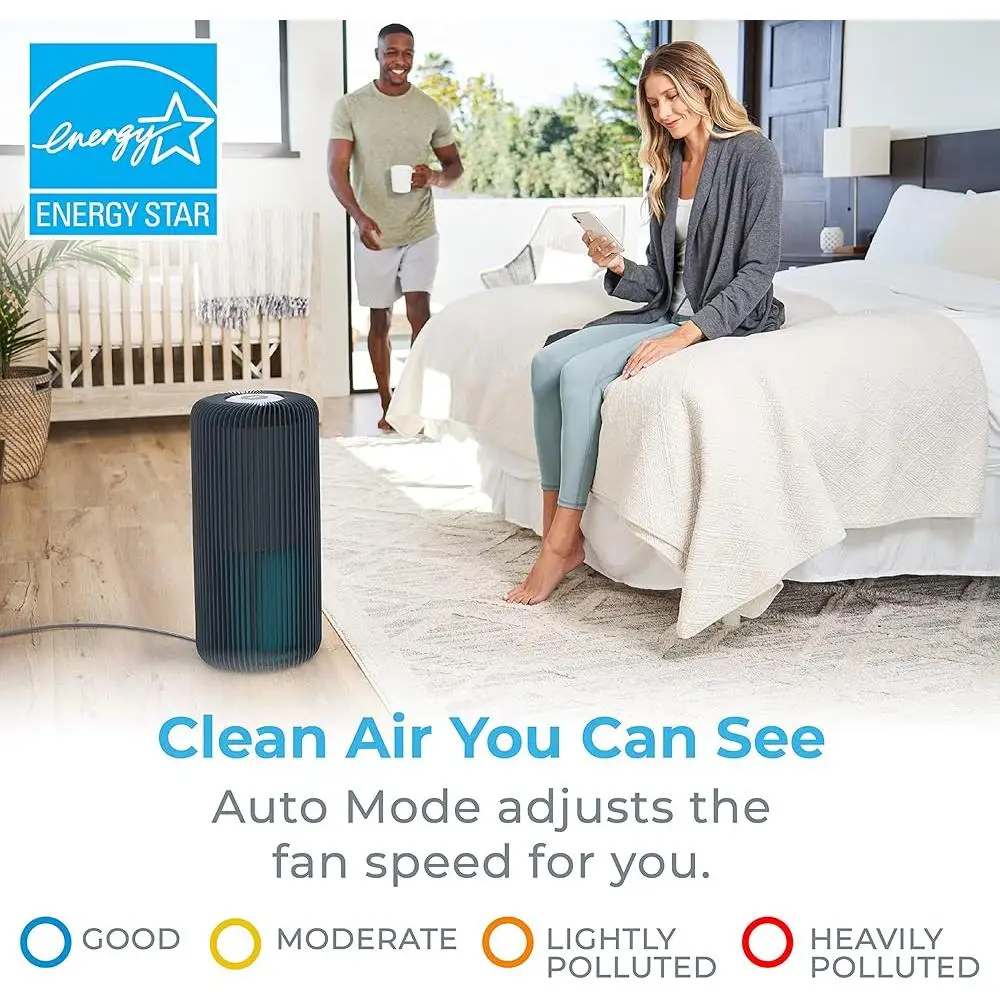 منقي الهواء الذكي 5 مراحل، ترشيح الطاقة، غرفة كبيرة، 1050 قدم مربع، وضع تلقائي للتحكم في الهاتف الذكي، تشغيل هادئ
