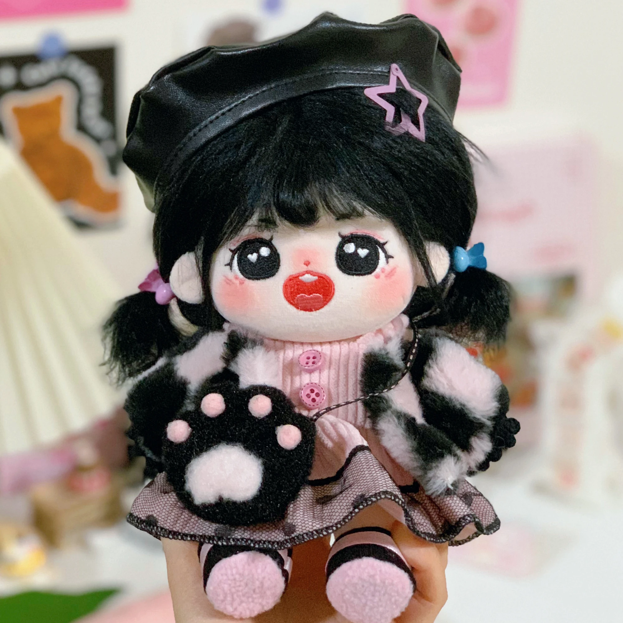 Sweet Cool Girl Cherry Blossom Latte Beret Dress Coat Clothes Cosplay For 20cm No Attributes Plush Doll Dress Up Clothing Outfit