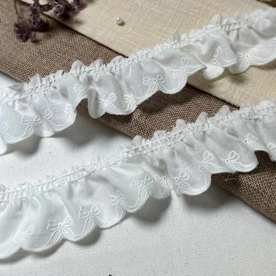 4CM Wide Modern White Cotton Embroidery Lace Fabric DIY Bow Knot Collar Trim Ribbon Sewing Tassel Guipure Wedding Cloth Decor