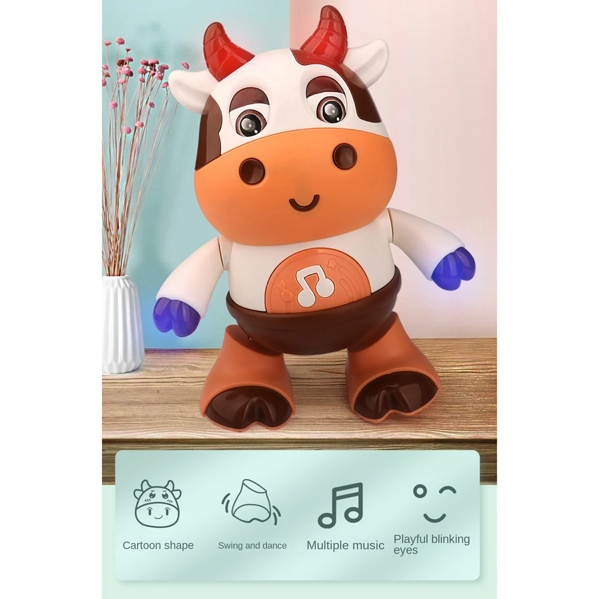 Brinquedos musicais de vaca de bebê aa85, brinquedo de vaca andando de dança, brinquedo de caminhada de bebê com música e luzes led brinquedos interativos educativos