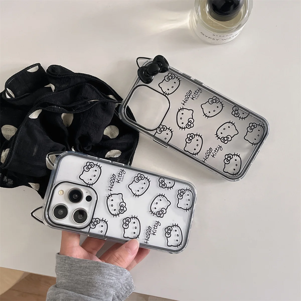 

New Cute cartoon lines of cat ears KT cat Phone Case For iPhone 16 15 14 13 Pro Max fundas iphone 16 case Protective cover