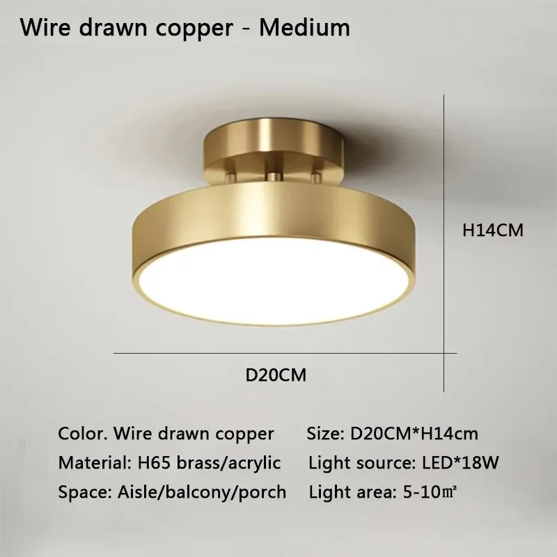 Moderne LED-Decken leuchte Kupfer lampe für Schlafzimmer Wohnzimmer Licht nordischen runden Gold schwarz Eingangs bereich Korridor Gang Dekor Leuchte